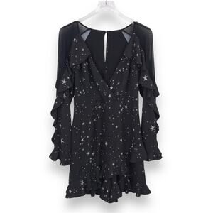 Fame & Partners Midnight Sky Star Romper 8 Surplice V-Neck Long Sleeve Ruffle